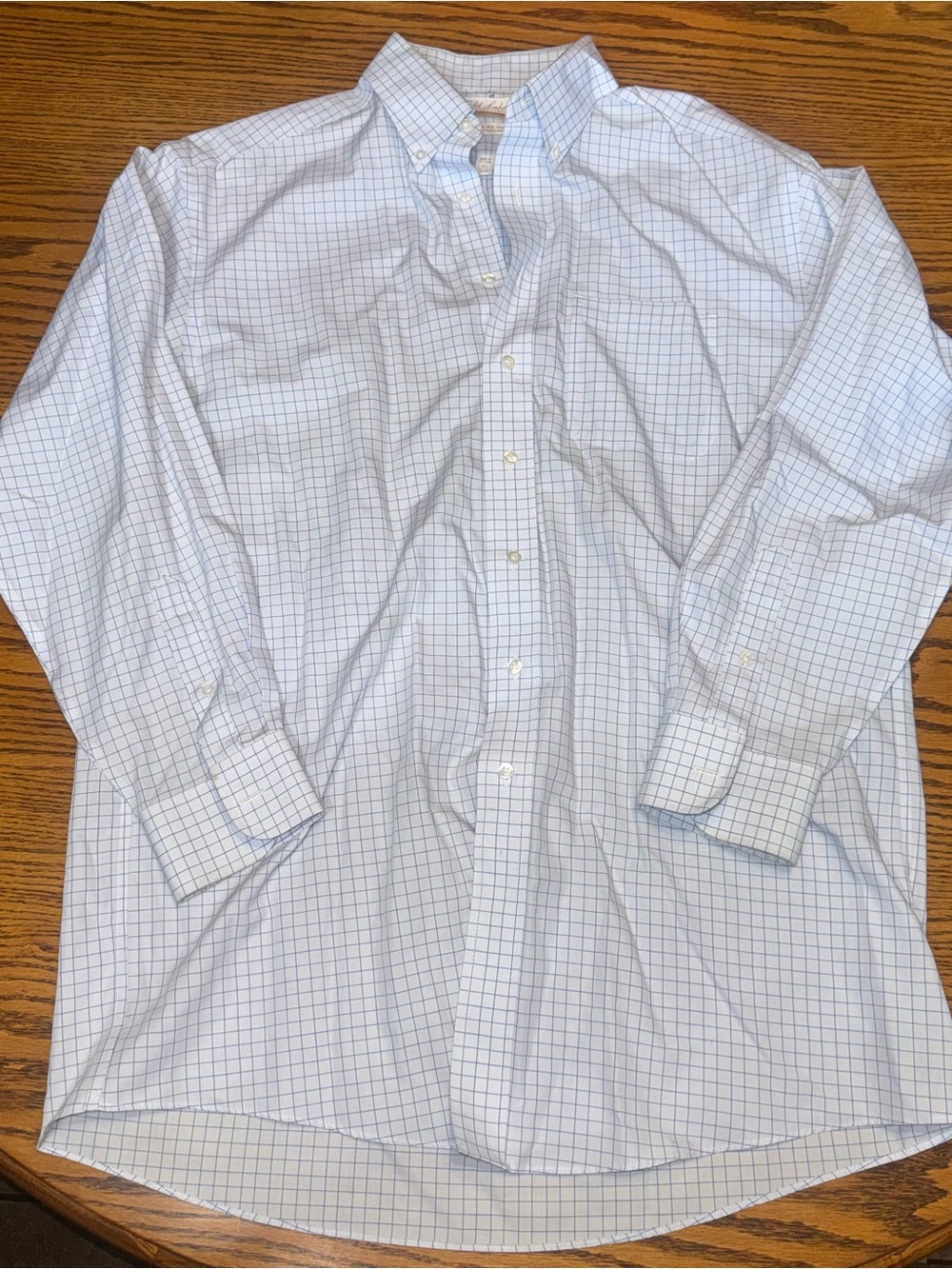 Roundtree & Yorke Light Blue Grid Button-Down Dress Shirt